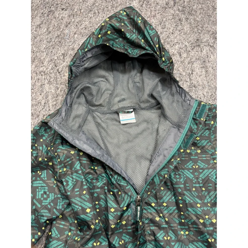 Columbia Boys XL 18/20 Hooded Windbreaker Jacket Green Aztec Geometric Print